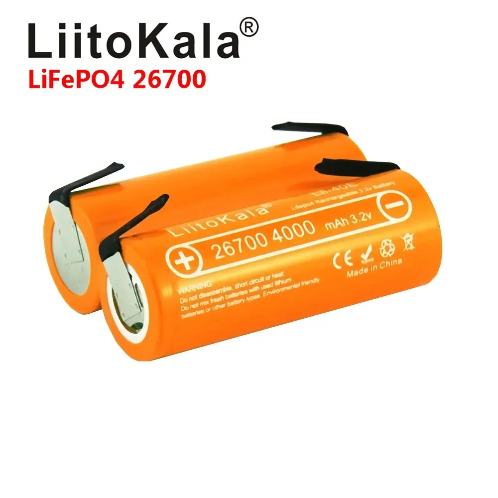 LiitoKala 3.2V 26700 4000mAh LiFePO4 bateria 35A ciągłe rozładowanie maksymalnej dużej mocy + niklowane arkusze