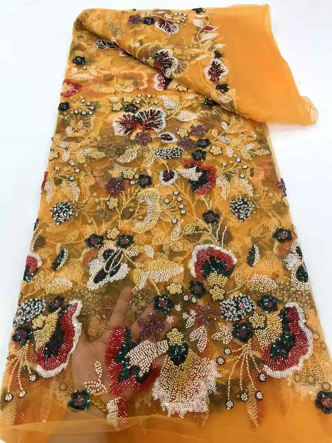 Afrikanischer schwerer Perlen-Spitzenstoff, nigerianische Pailletten, Bräutigam-Spitzenstoff, Hochzeit, Party, Kleid, Nähen, hohe Qualität, 5 Yards XC