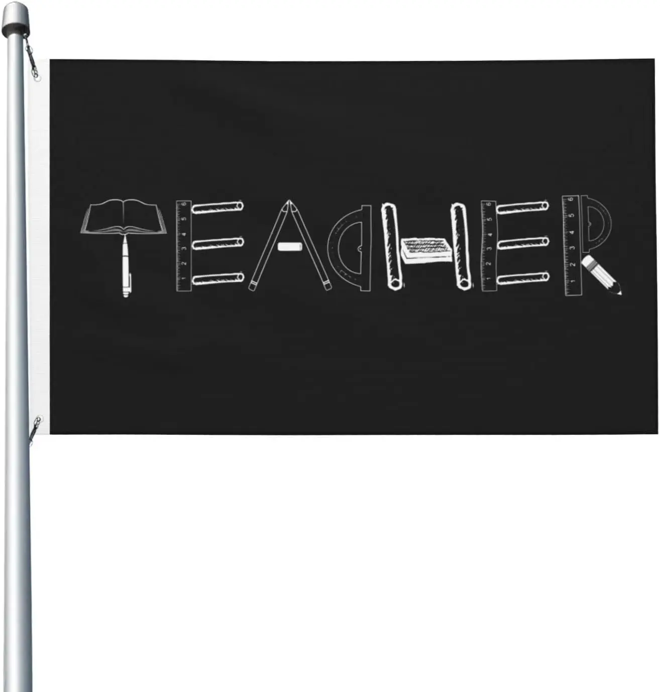 Flagicts 100% poliéster, letras para profesores con libro, bolígrafo, regla, bandera de tiza