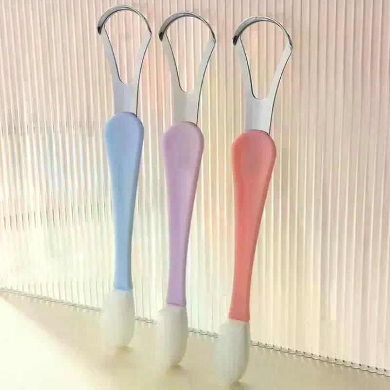 

Tongue Scraper Cleaner For Adult Kid,2 In 1 Silicone Tongue Brush And Stainless Steel Tongue Scrapers For Fresh Breath Dental