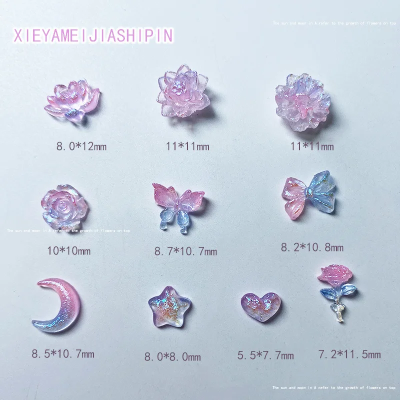 20pcs 3D Kawaii Rose Flower Nail Art Charms Blue Rose Camellia Butterfly Nail Decorations Jewelry DIY Press on Nails Accessories