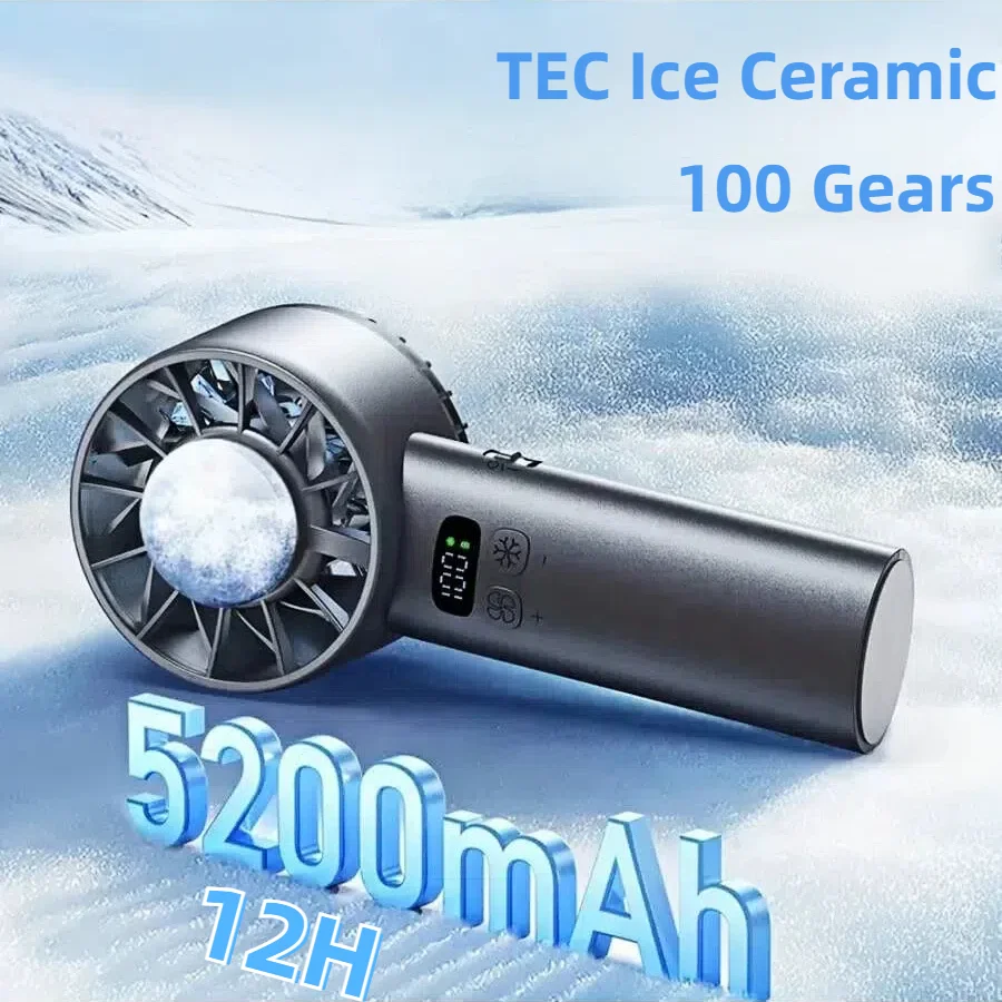 

5200mAh Portable Handheld Fan LED Display Semiconductor Refrigeration 100 Speeds USB Rechargeable Outdoor Fan Double Ice Cooler