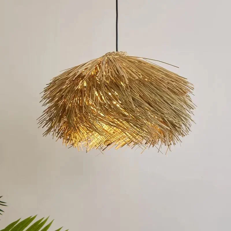 Japan Wabi Sabi Led E27 Pendant Lights Rattan Straw Hat Chandelier Nordic Retro B&B Suspend Lamp Retro Raffia Decor Droplight