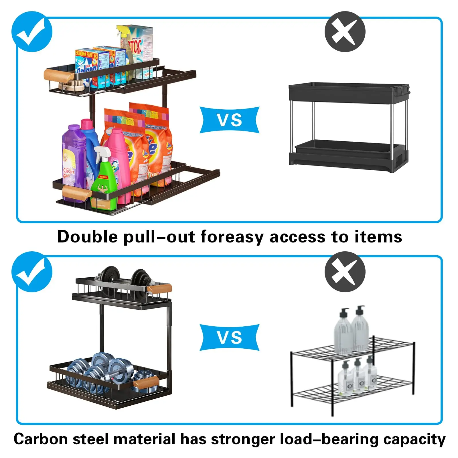 2 Tier Under Sink Organizer and Storage,Pull out Cabinet Organizer Shelf,Metal Sliding Drawer Multi-Use Kitchen Bathroom Cabinet