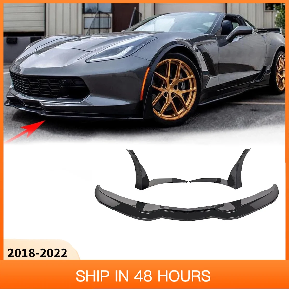 Ajuste nuevo Chevy Corvette C7 Z06 Stingray Z51 2014-2019 3 uds difusor de parachoques delantero de coche labio lateral Winglets Spoiler Splitter Accessori