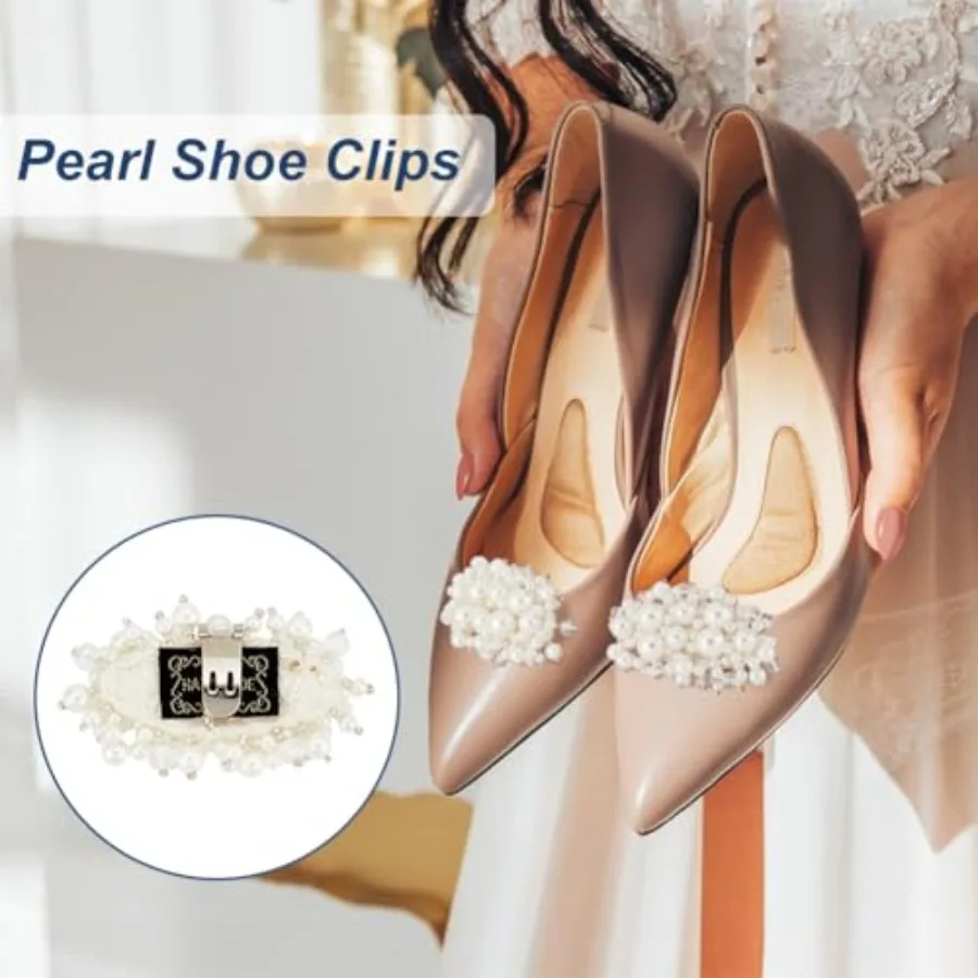 1 P مقاطع الأحذية زهرة اللؤلؤ 1.5x2.5ih الأبيض الزفاف الزفاف الأزهار مقاطع الأحذية سحر مع خرز كريستالي انفصال زهرة Sho