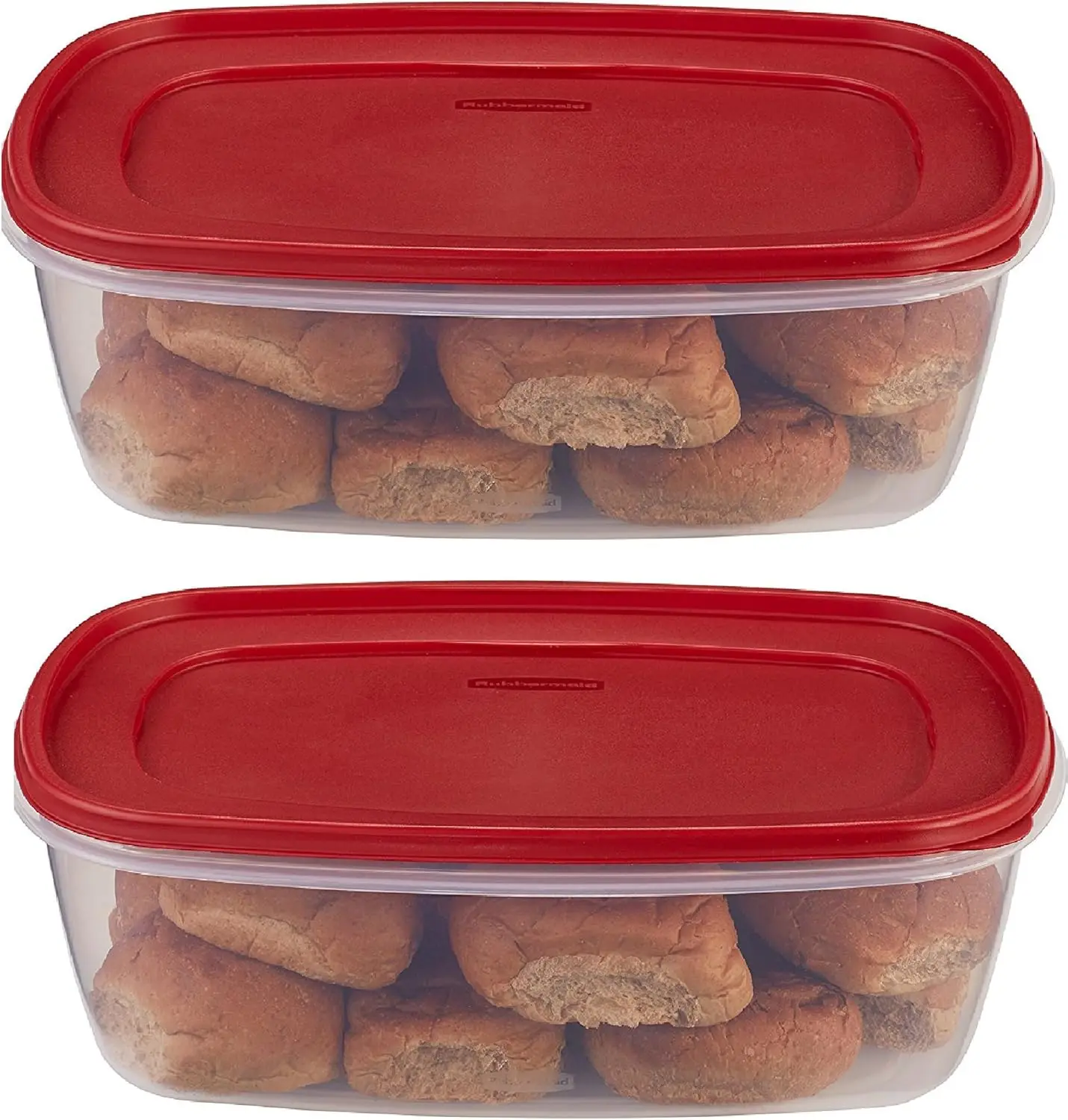 

Набор из 2 прозрачных контейнеров для хранения продуктов с красными крышками, штабелируемые, для использования в микроволновой печи и посудомоечной машине