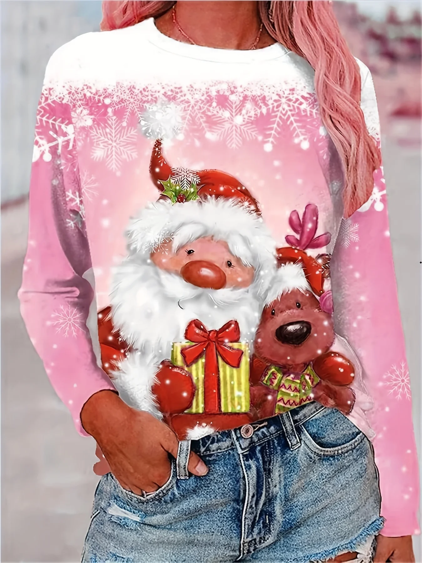 Christmas Theme Print Snowman O-Neck Long Sleeve T-Shirt Fashion Womens Clothing Casual Y2K Clothes Harajuku Female Clothing