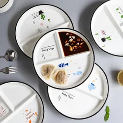 Three Partition Ceramic Dinner Plate Cute Children's Lunch Plate Student Dumplings Dinner Plate Cutlery Set