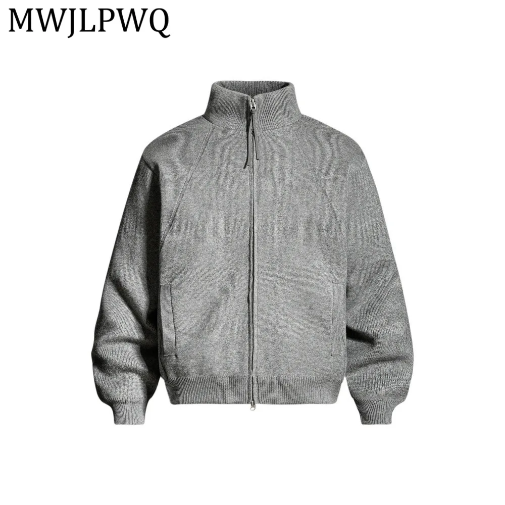 

MWJLPWQ Модная мужская вязаная куртка-пуховик, зимняя утепленная однотонная свободная куртка с воротником-стойкой и двойной молнией, трендовая модель 13673