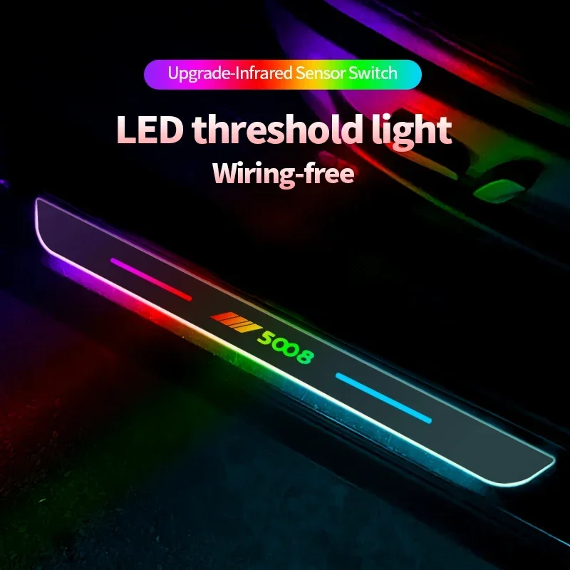 Acrylic Car LED Welcome Pedal Wiring-free Scuff Plate Door Sill Pathway Light for Peugeot 4008 5008 307 308 GT Line