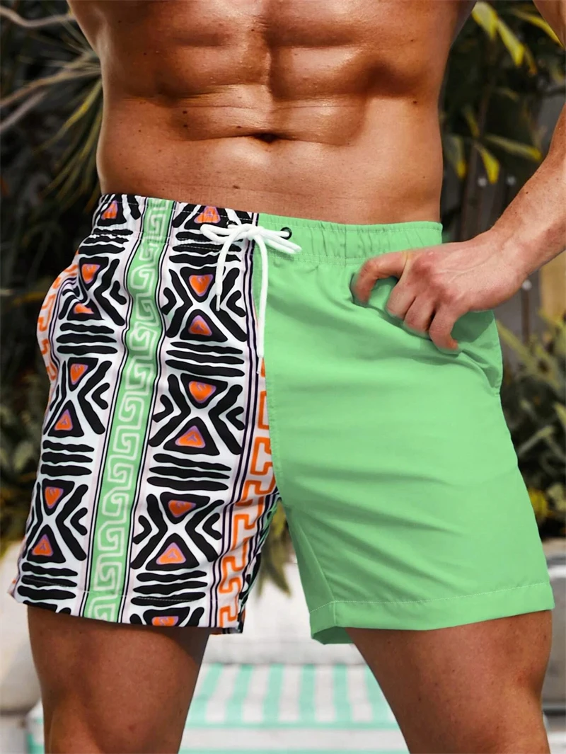 Geometric 3D Print Beach Shorts Men's Summer Hawaiian Swimsuits Surfing Casual Board Pants Street Swimming Trunks Kids Clothing