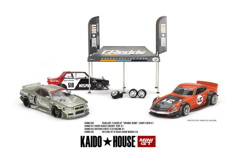 

Kaido House x MINI GT 1:64 GREDDY Tent V1 / Fairlady Z / Street 510 литая модель автомобиля