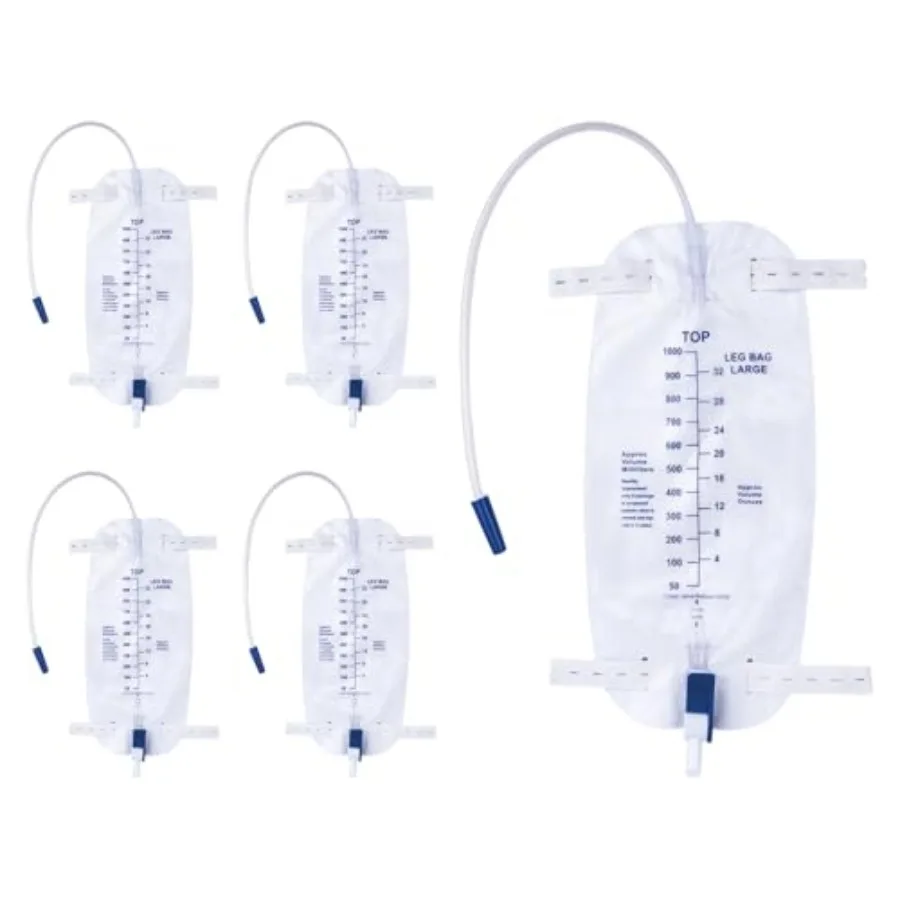 

1000ml Catheter Leg Bags, Urinary Drainage Bag for Men Women with Anti-Reflux Valve, 18 Tubing and Adjustable Cloth Straps, Eas