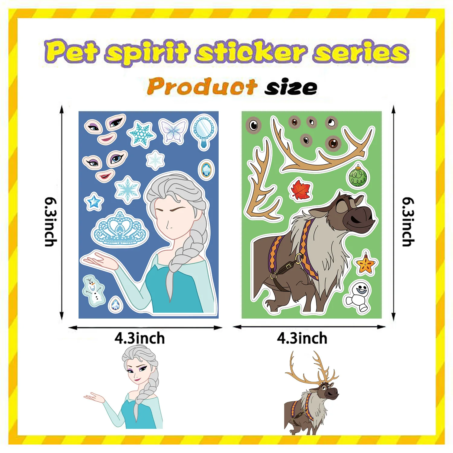 ملصقات الأميرات المجمدة من ديزني ، أحجية رسومات كرتونية ذاتية الصنع ، تجميع الوجه للأطفال ، ألعاب تعليمية للأطفال ، 8 أوراق #6