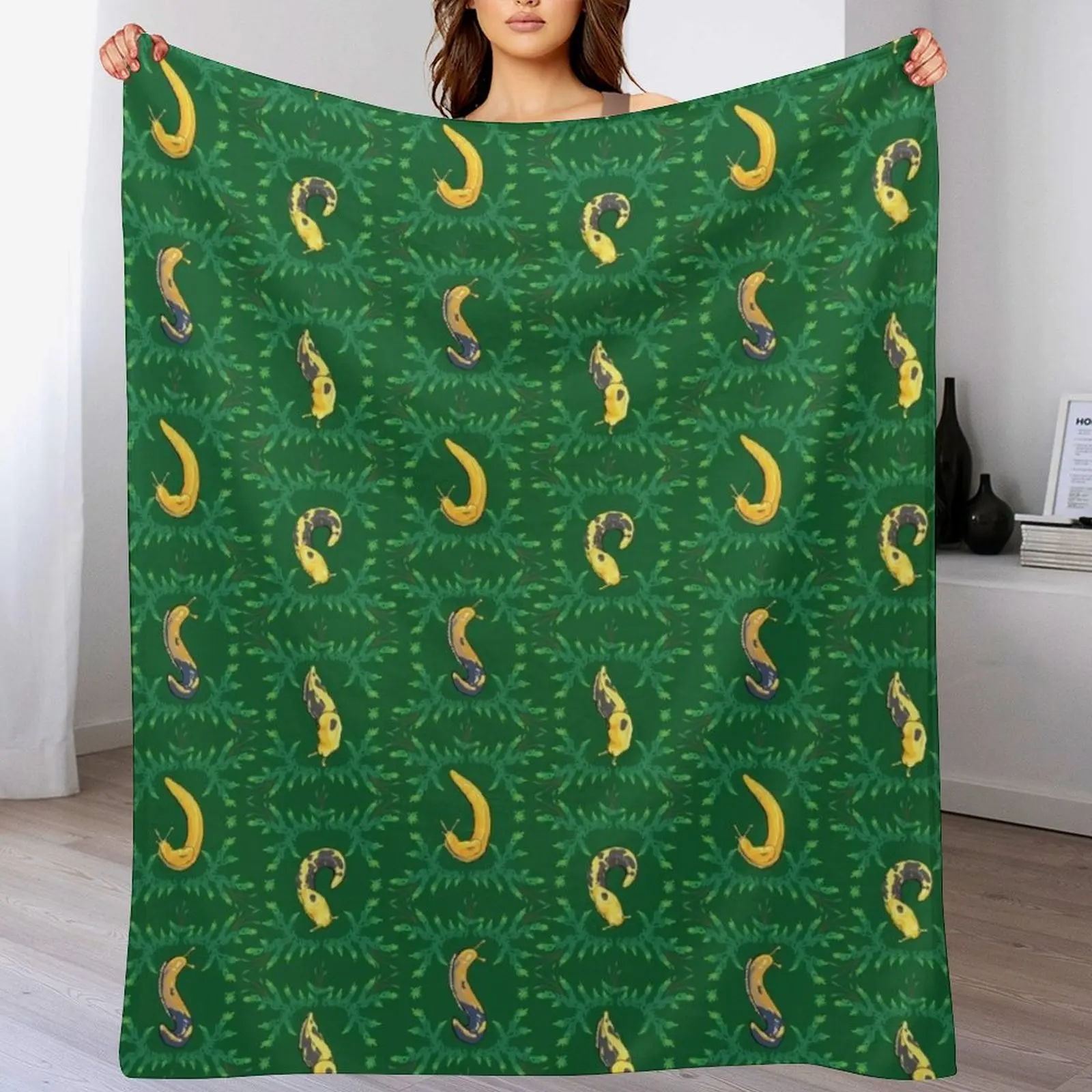 

Banana Slugs in Mossy Frames Throw Blanket Travel Plush Camping Warm Blankets