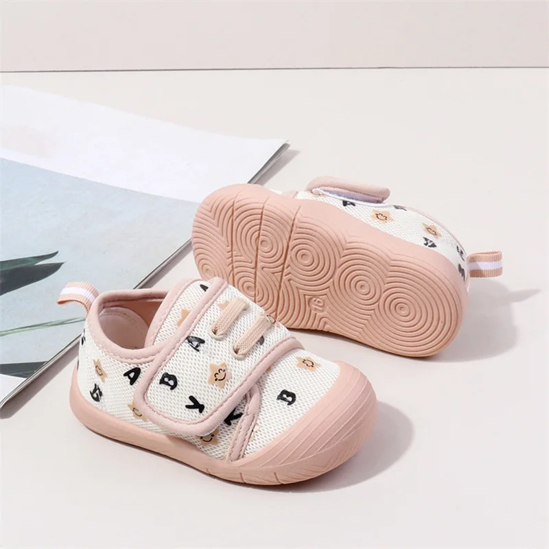 Infant Baby Girls Moccasins Sneakers Letter Pattern Mesh Breathable Shoes Prewalker Anti-Slip Shoes First Walker Shoes