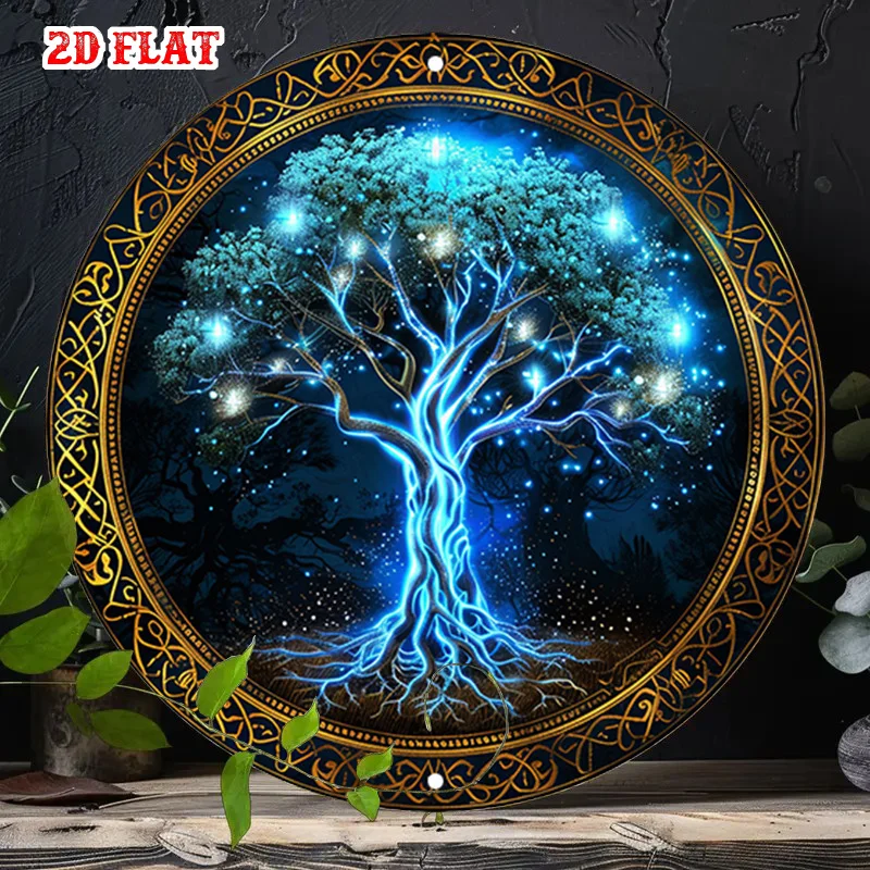 CIFBUY Luminous Celtic Knot Tree Round Aluminum Wall Art Waterproof Durable Home Office Cafe Garage Decor