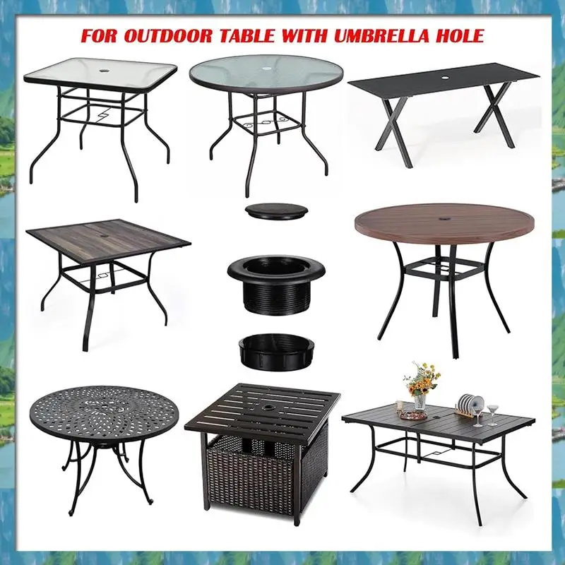 AB07 Set completo di tappi per anello con foro per ombrellone per tavolo da patio esterno - Adatto per copertura del foro dell'ombrellone e stabilizzazione del palo