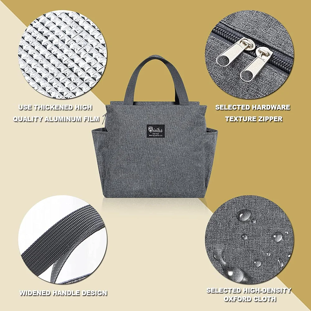 Multifunction Thermal Lunch Bags Custom Name Black Letter Portable Women Lunch Box Large Capacity Cooler Bag Picnic Food Bag