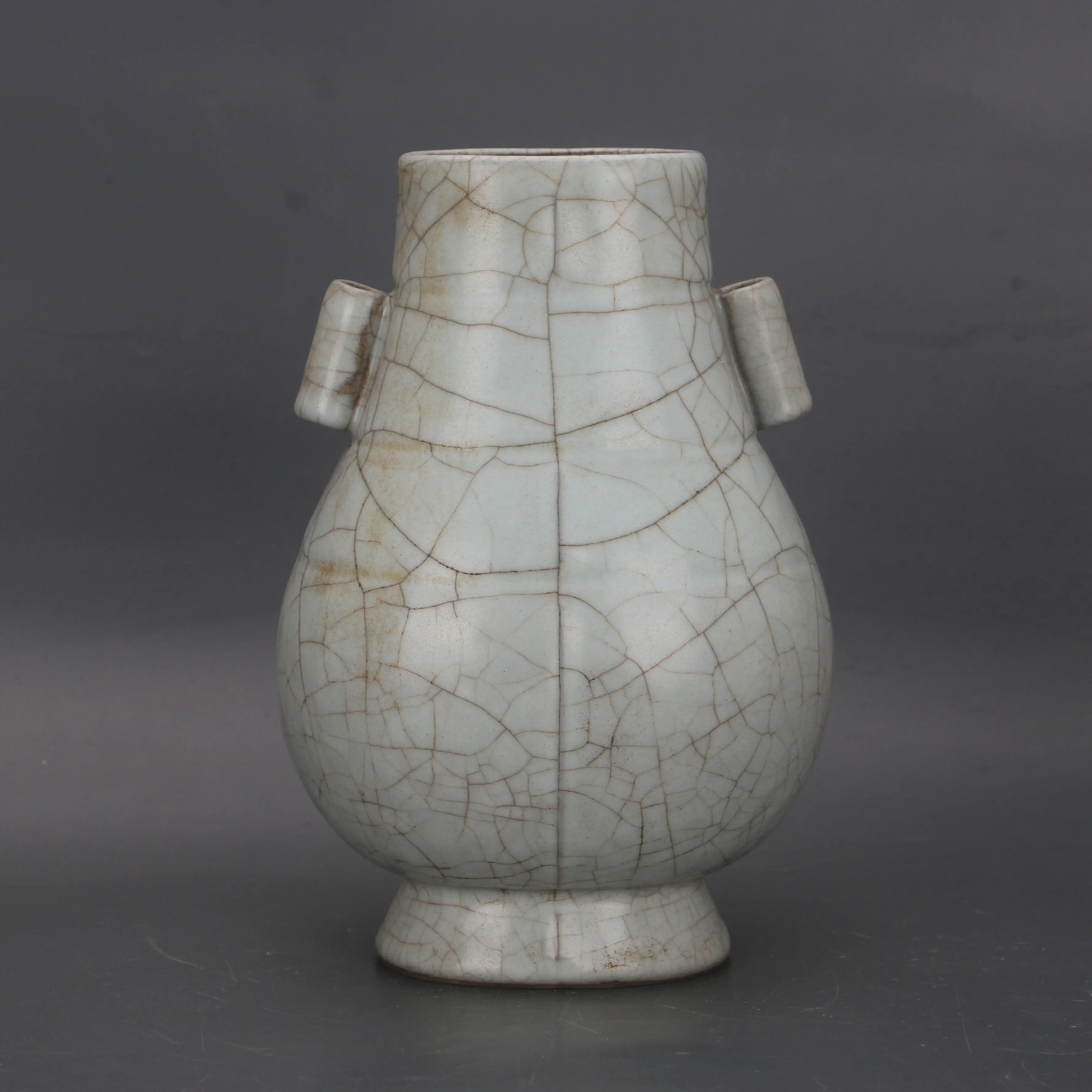 Antique Song Dynasty Guan Ware Cicada Wing Crackle Iron Body Gold Wire Guanyuan Vase Home Decor Collectible Ornament