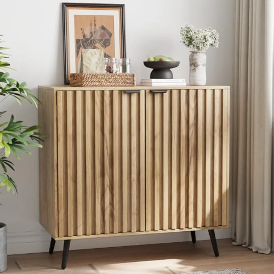 

Шкаф-буфет с буфетным шкафом для хранения вещей с рифлеными дверцами и металлическими ножками Шкаф для хранения с регулируемой полкой с акцентной вкладкой