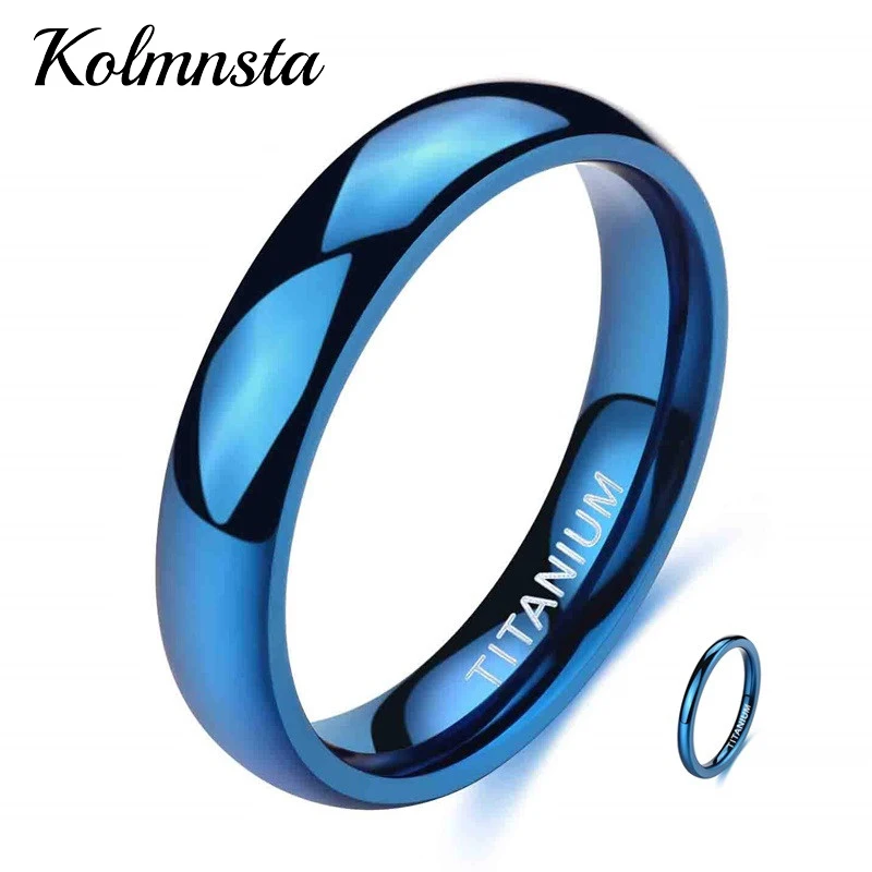 Kolmnsta 2/4mm Titanium ring Polished Blue For Men and Women Cool Rings for Party Unisex Wedding Band Couple Jewelry Love Gift