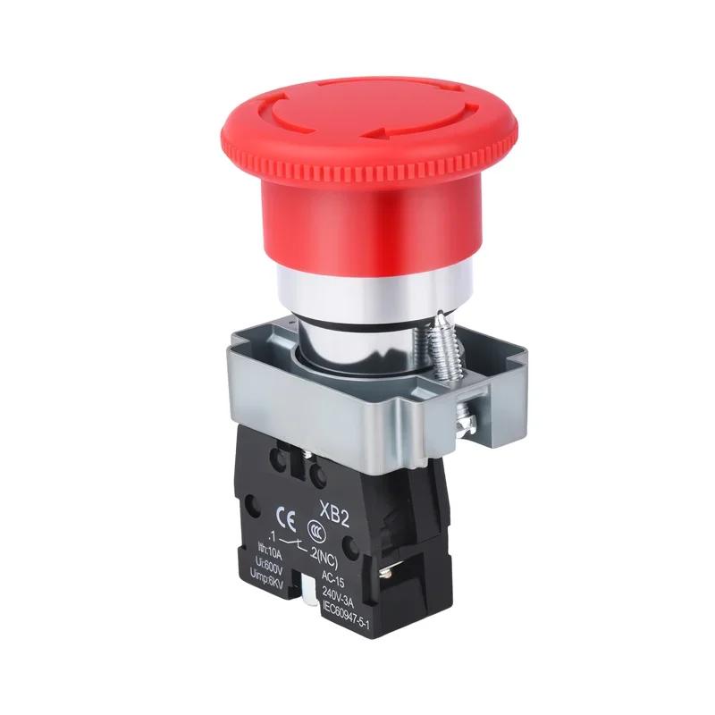 22mm Red Mushroom Head Emergency Stop Button Switch NO/NC Alarm Button Switch XB2-BA42 XB2-BA31 XB2-BA51 10A