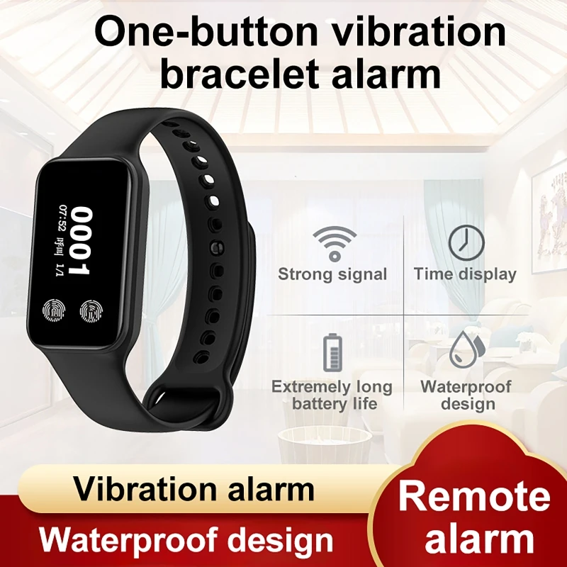 Wireless Vibrating Bracelet Restaurant Service Bell Waterproof One-Button Emergency Call Device for Hotel Nursing Home