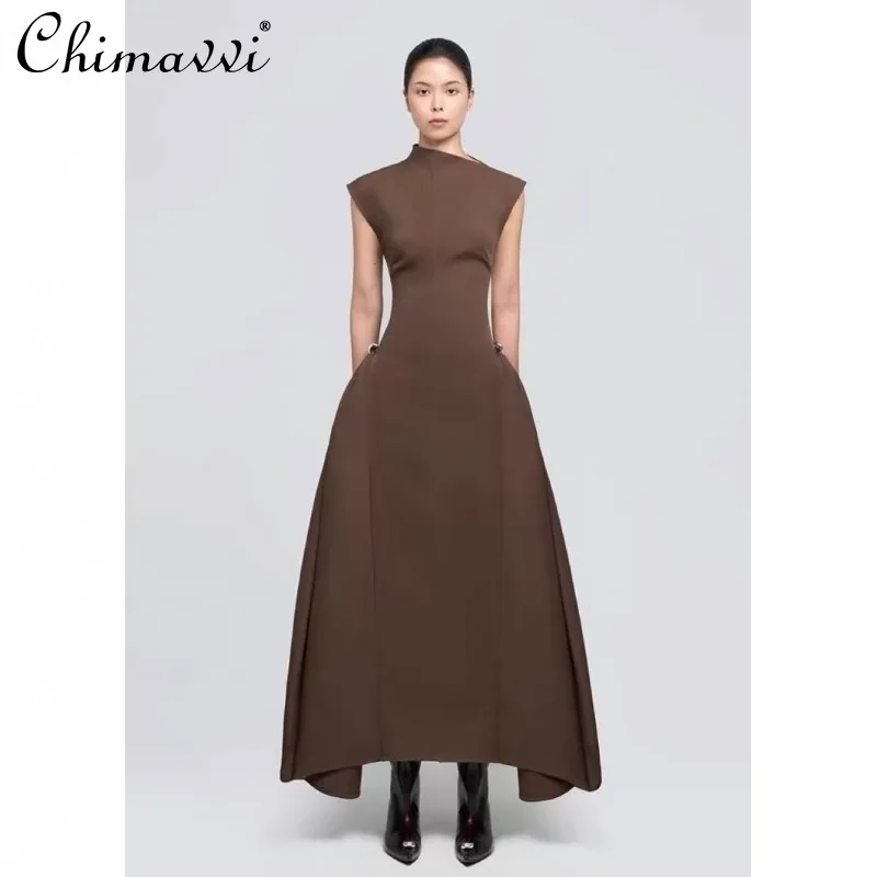 

2024 New Vietnam Niche Design Solid Color Sleeveless High Waist Thin Multi-color Fashion Unique Pendulum Dress For Women