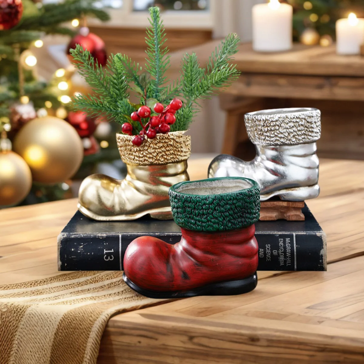 

1PC,Christmas Decoration Creative Christmas boot-shaped succulent flowerpot home decoration piece