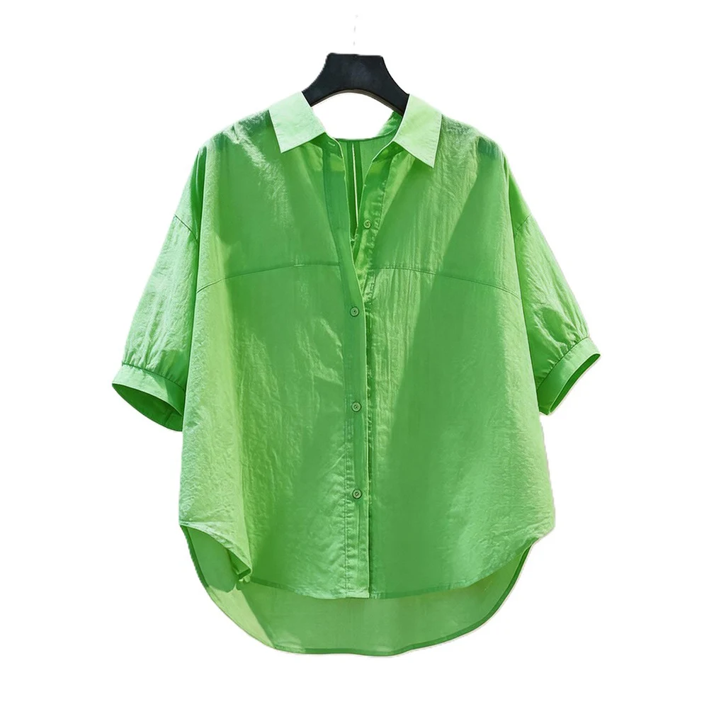 Fashionable Loose Blouse For Women Tops Casual Female Blouse S M Women Lapel Blouse Polyester Fabric Solid Pattern