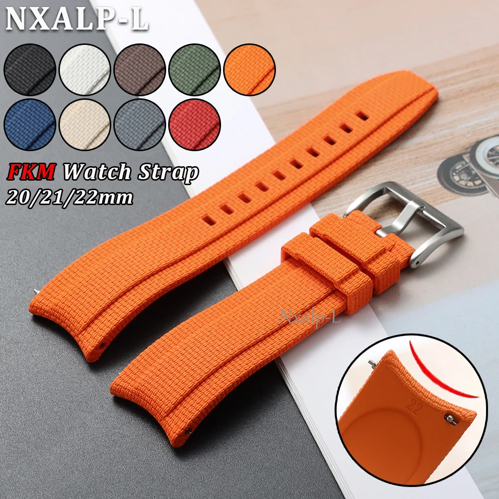 FKM Fluoro Rubber Watch Band Curved End 20mm 21mm 22mm for Seiko for Omega for Men Women Sport Waterproof Strap Quick Release