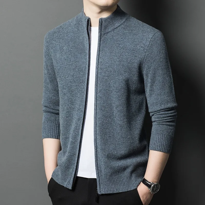 100% ميرينو رداء علوي من الصوف الذكور سترة تريكو انغلق سترات كشميرية الشتاء رشاقته البلوزات سترات طويلة الأكمام التلبيب معاطف