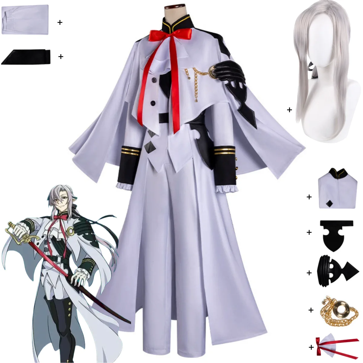

White Cloak Tops Coat Combat Uniform Adult Man Woman Carnival Suit Anime Seraph of The End Ferid Bathory Cosplay Costume