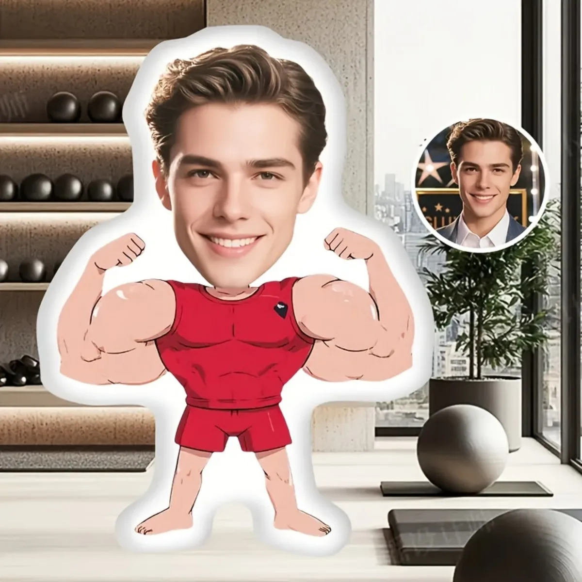Personalisiertes Foto-Plüschkissen - Individuelles Geschenk im Muskelmann-Stil mit Ihrem Foto, ein Must-Have-Geschenk für lustige Momente