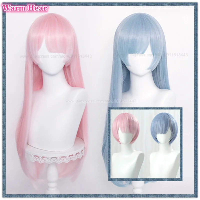 

Anime Rem Ram Synthetic Hair 80cm/30cm Pink Blue Cosplay Wigs Heat Resistant Synthetic Hair Halloween Party Women Wigs + Wig Cap