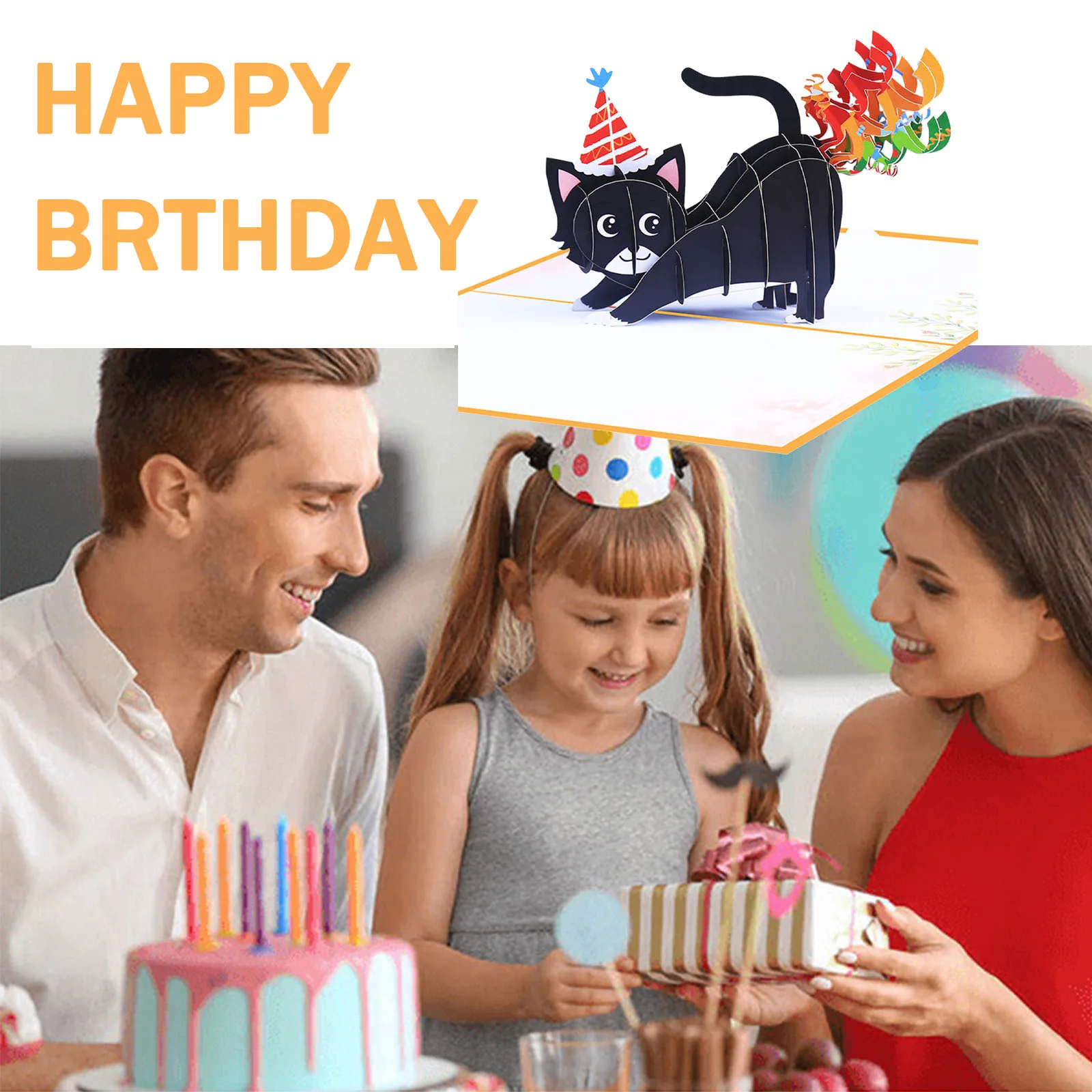 1pcs 5x7Inch 3D Envelopes Greeting Cards Unmatched Birthday Card Black Cat Envelope Postcards Explosive Laughter Lover Greeting