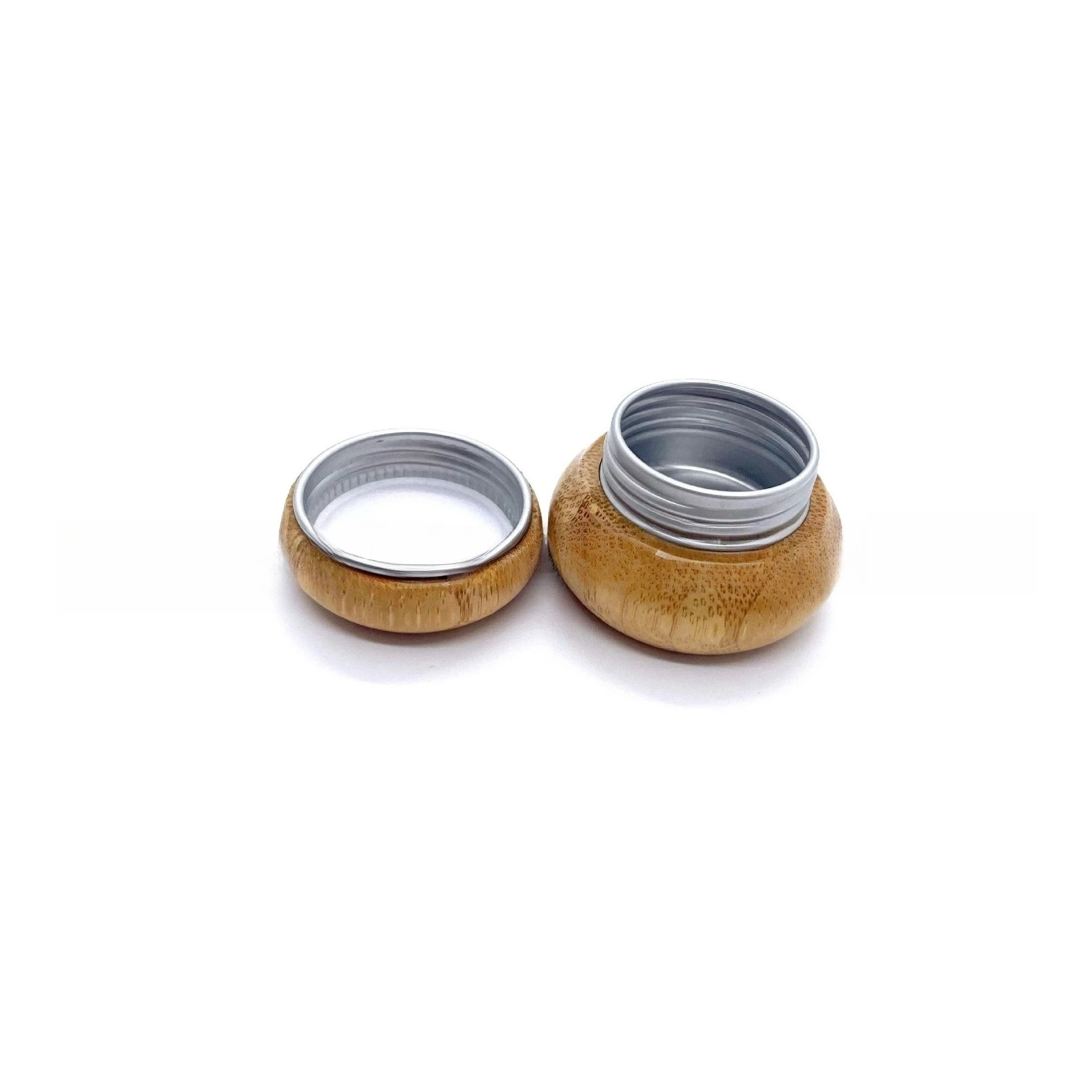 5g Round Aluminum Cream Jar with Bamboo Lid, Small Solid Balm Container for Herbal Ointment, Refillable Travel Size Pot