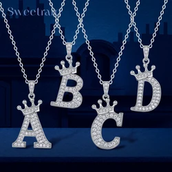 925 Silver Initial Necklace Sparkling Full Moissanite Diamond Pendant Charm Necklaces for Women Letter Name Choker Jewelry Gift