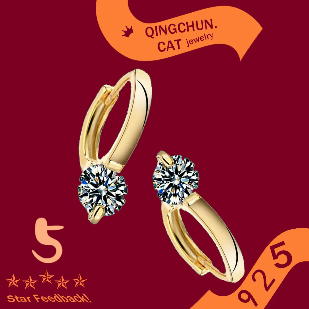 

fashion jewelry high quality Cubic Zirconia simple golden retro Stamp 925 Sterling Silver new woman charm earrings 2026 Hot