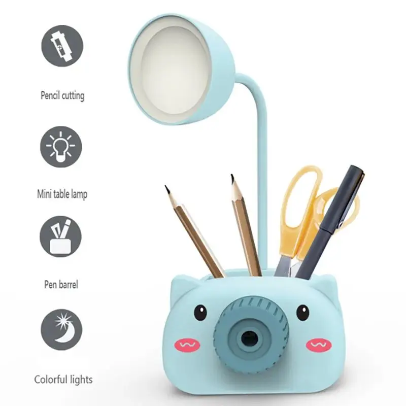 

Cute Cartoon LED Reading Light Pen Holder Pencil Sharpener Eye Protection Night Light for Student Study Office Mini Table Lamp