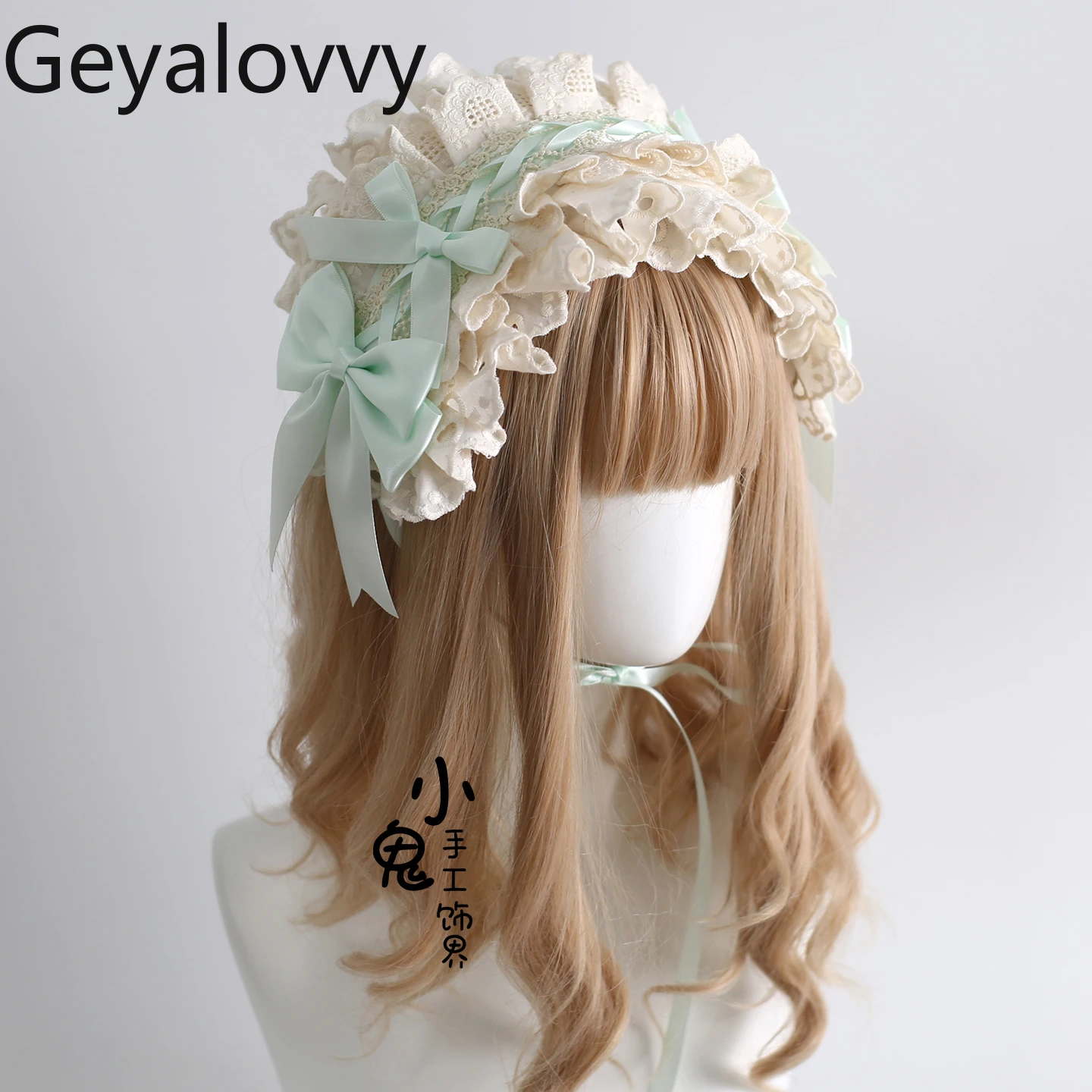 

Original Lolita Green Elegant Hat Kawaii Sweet Girl Bow Lace Headband Hair Accessory Japanese Style Versatile Bridal Hairband