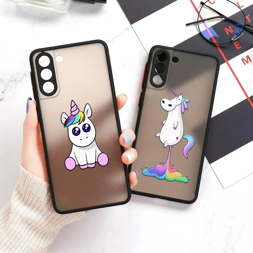 S23 Ultra Case untuk Samsung Galaxy S23 S22 Ultra S20 S21 FE Plus S10 Lite S24 casing ponsel Matte bening penutup lucu unicorn pelangi