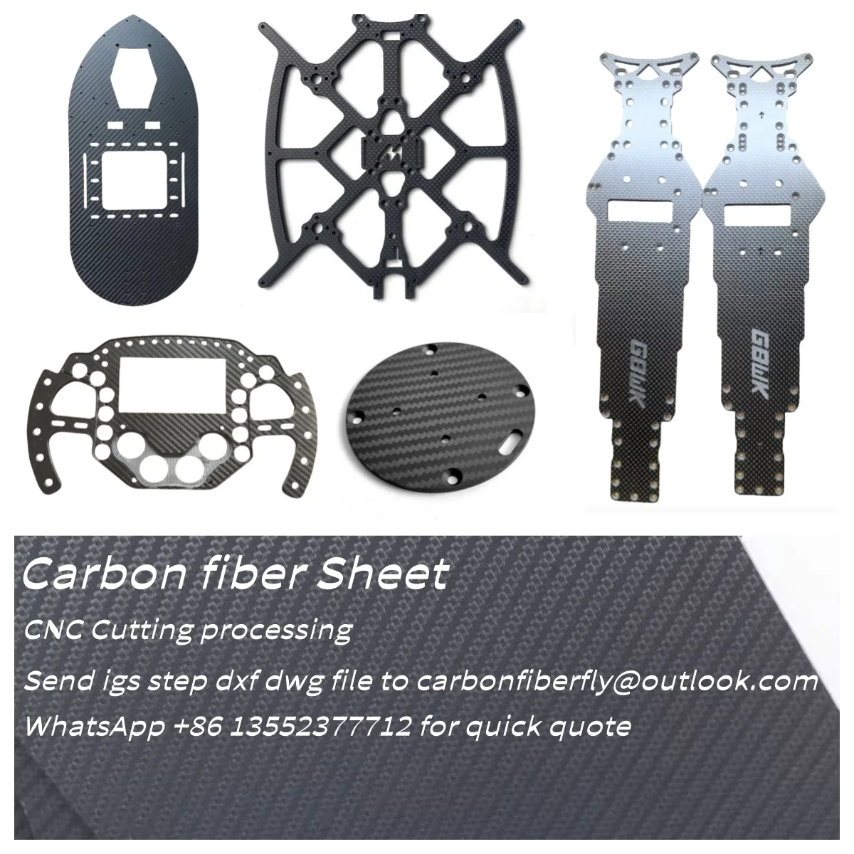 

T700 Carbon Fiber Panel Plate Sheet CNC Cutting Processing for FPV drone Diverse Industries Custom Service