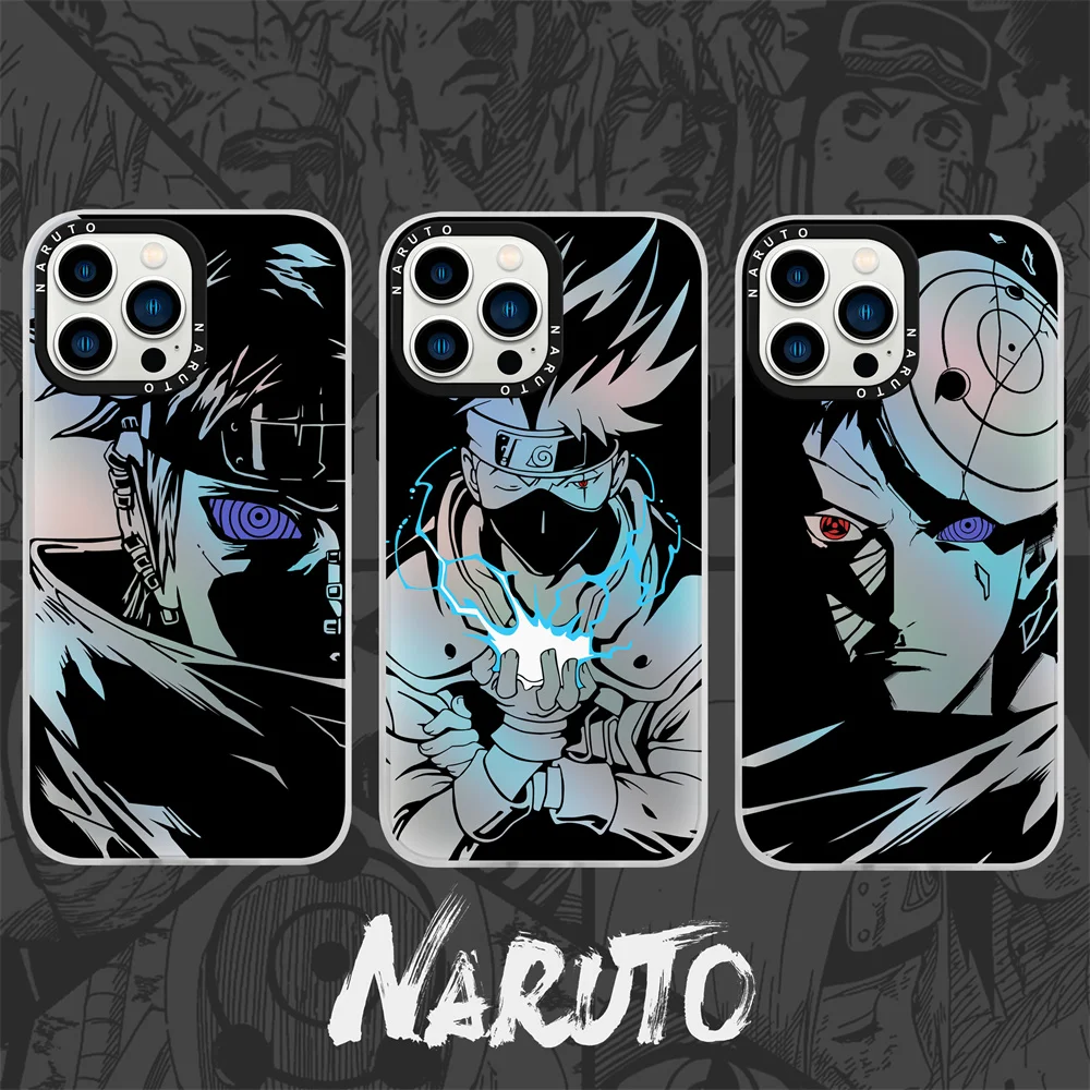 New Laser Bling Anime Cases for iphone 14 13 12 15 16 pro max 13pro 14pro 15pro Kakashi Obito Pain Phonecase Gift