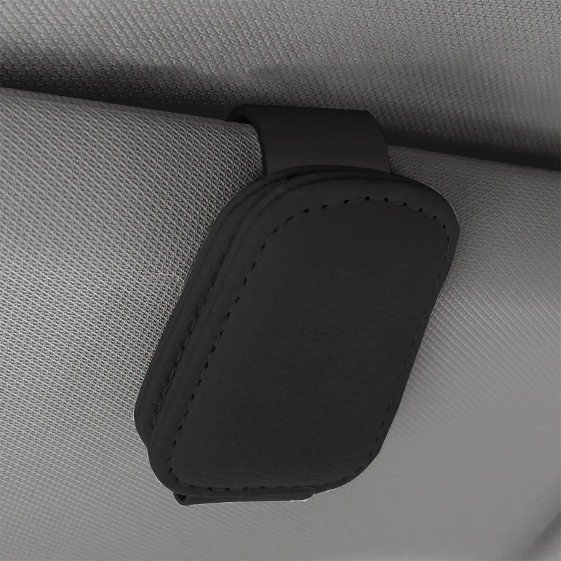 Auto-Brillenhalter – magnetischer Kunstleder-Clip für Brillen auf dem Auto-Visier – Organizer für Brillen, Karten und Tickets