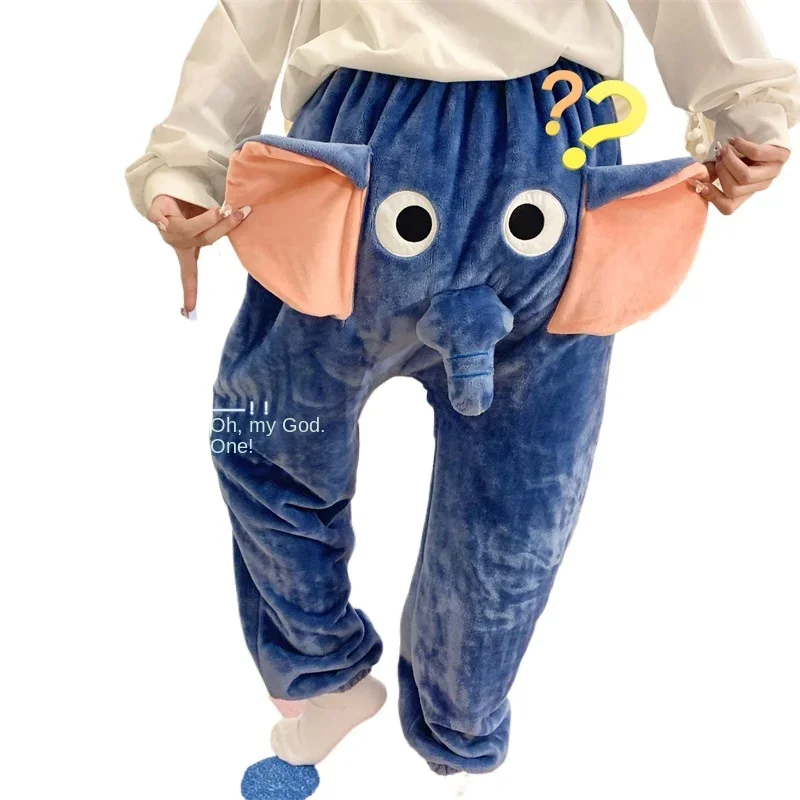 الرجال الخريف والشتاء مبطن وسميكة سراويل تقليدية فضفاضة الدافئة المنزل النوم السراويل لطيف مضحك الفيل زوجين السراويل سوان رجل #2