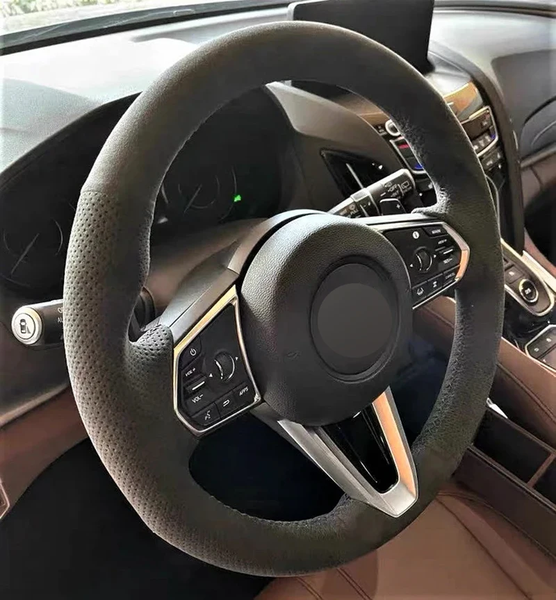 

Alcantara Steering Wheel Cover Real LeatherBlack Thread Hand Sewing Steering Wheel Wrap Car Accessoires for ACURA RDX 2019-2022