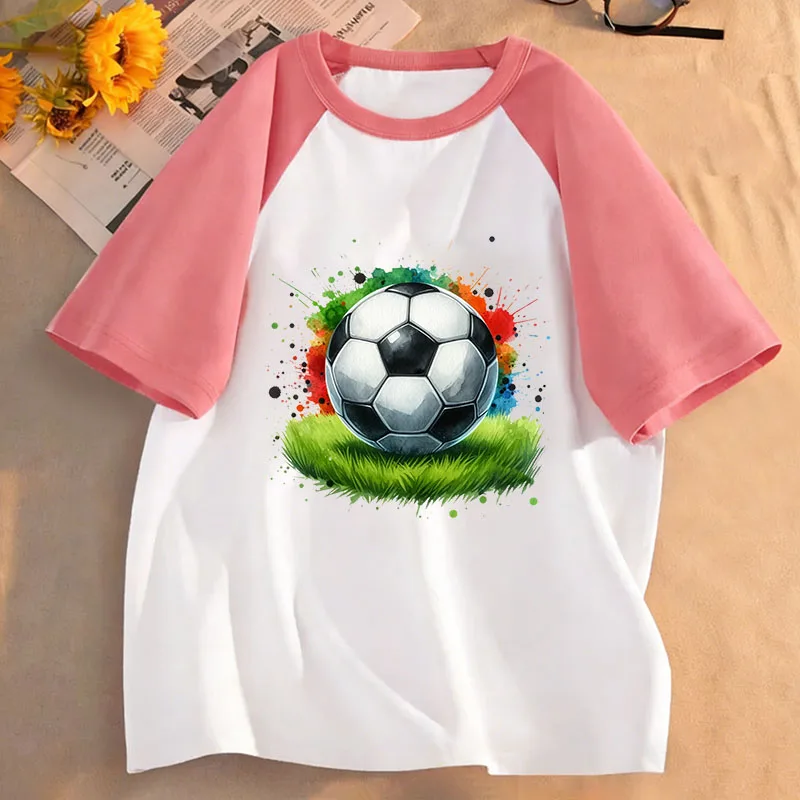 Kawaii Football Design T-Shirt Printed T Shirt Boy Summer Clothes Short Sleeve Tops T-Shirts Cute Girls Clothing Kids Tee